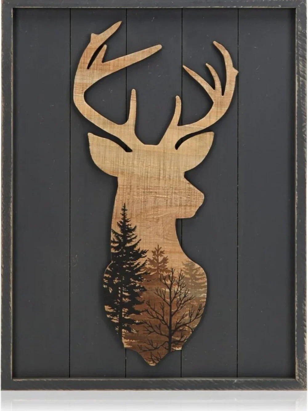 Rustic Deer Wall Art Print - Framed Woodland Cabin Decor for Bathroom, 16x21